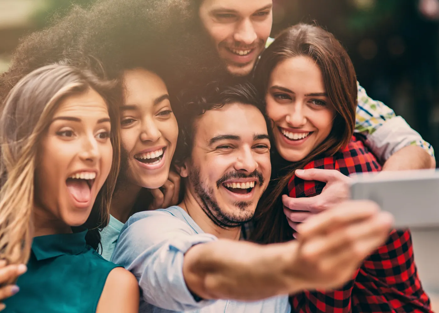 Friends connecting and smiling together