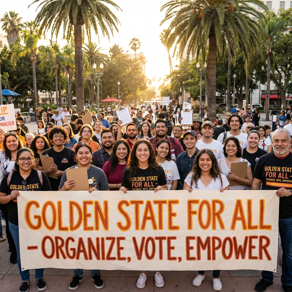 Diverse Californians in a natural, sunlit setting representing rural and urban communities